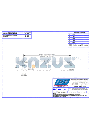 PE34464 datasheet - CABLE ASSEMBLY RG188-DS SMC PLUG RIGHT ANGLE TO SMC PLUG RIGHT ANGLE