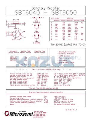 SBT6050 datasheet - Schottky Rectifier
