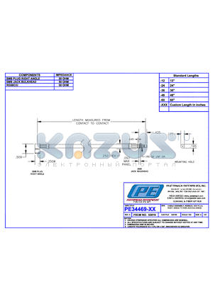 PE34469 datasheet - CABLE ASSEMBLY RG58C/U SMB PLUG RIGHT ANGLE TO SMB JACK BULKHEAD