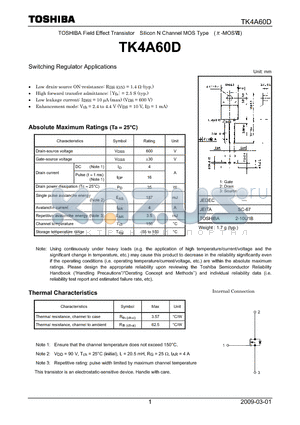 TK4A60D datasheet - Switching Regulator Applications