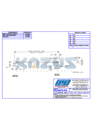 PE34474 datasheet - CABLE ASSEMBLY RG316-DS SMC PLUG RIGHT ANGLE TO SMC JACK BULKHEAD