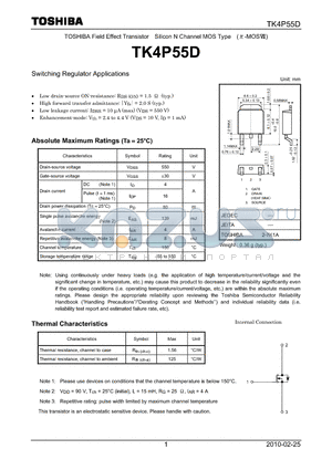 TK4P55D datasheet - Switching Regulator Applications