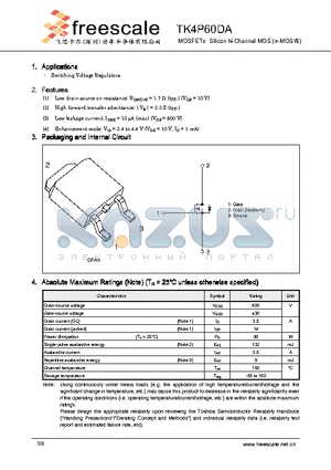 TK4P60DA datasheet - MOSFETs Silicon N-Channel MOS (p-MOS)