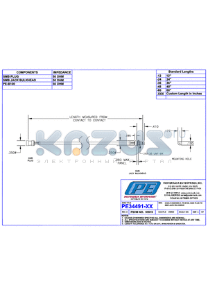 PE34491 datasheet - CABLE ASSEMBLY PR-B100 SMB PLUG TO SMB JACK BULKHEAD