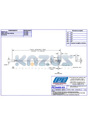 PE34489 datasheet - CABLE ASSEMBLY RG188-DS SMB  PLUG TO SMB JACK BULKHEAD