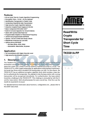 TK5561A-PP datasheet - READ/WRITE CRYPTO TRANSPONDER FOR SHORT CYCLE TIME