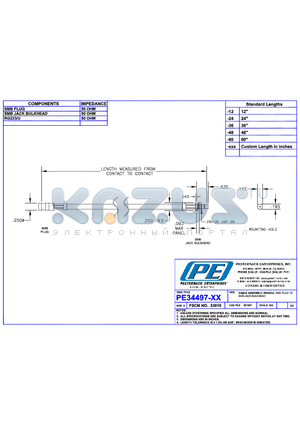 PE34497LF datasheet - CABLE ASSEMBLY RG223/U SMB PLUG TO SMB JACK BULKHEAD