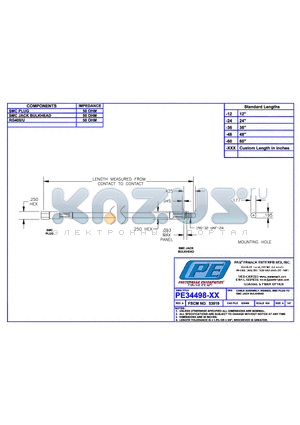 PE34498 datasheet - CABLE ASSEMBLY RG400/U SMC PLUG TO SMC JACK BULKHEAD