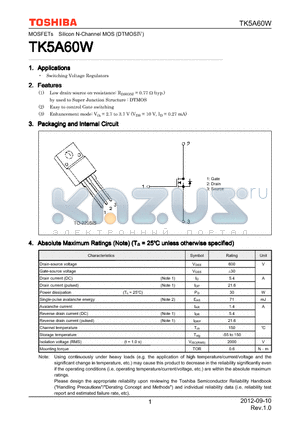 TK5A60W datasheet - Switching Voltage Regulators