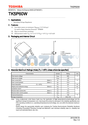 TK5P60W datasheet - Switching Voltage Regulators