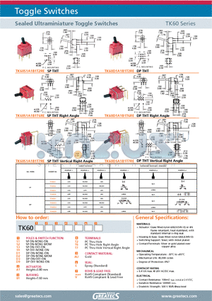 TK60D1A1B1T2RE datasheet - Sealed Ultraminiature Toggle Switches