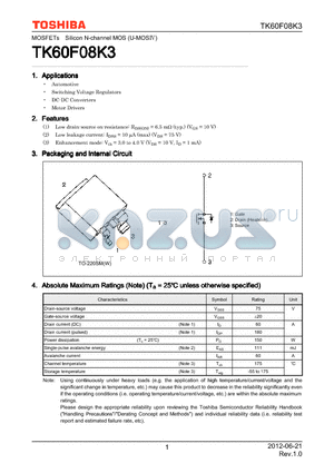 TK60F08K3 datasheet - Switching Voltage Regulators