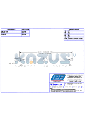 PE34501LF datasheet - CABLE ASSEMBLY PE-B100 SMC PLUG TO SMC PLUG