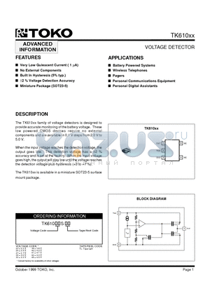 TK61025STL datasheet - VOLTAGE DETECTOR