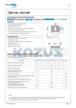 SBU10A datasheet - SILICON SINGLE-PHASE BRIDGE RECTIFIER