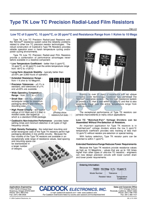 TK633V datasheet - Low TC Precision Radial-Lead Film Resistors