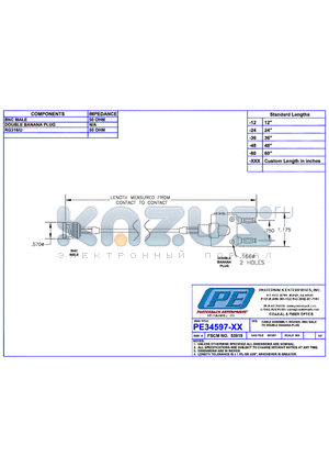 PE34597 datasheet - CABLE ASSEMBLY RG316/U BNC MALE TO DOUBLE BANANA PLUG