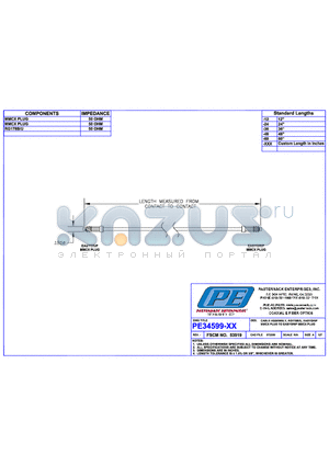 PE34599-4 datasheet - CABLE ASSEMBLY,RG178B/U EASYGRIP MMCX PLUG TO EASYGRIP MMCX PLUG