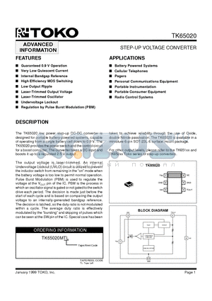 TK65020 datasheet - STEP-UP VOLTAGE CONVERTER