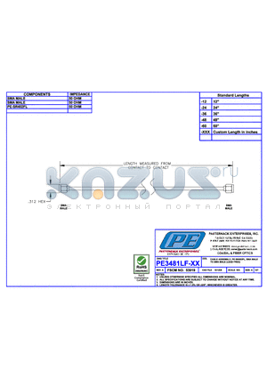 PE3481LF datasheet - CABLE ASSEMBLY PE-SR402FL SMA MALE TO SMA MALE(LEAD FREE)