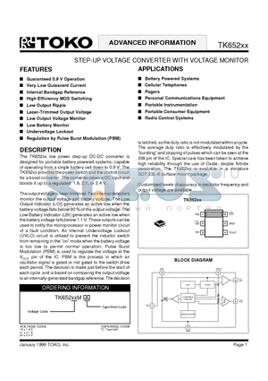 TK65218 datasheet - STEP-UP VOLTAGE CONVERTER WITH VOLTAGE MONITOR