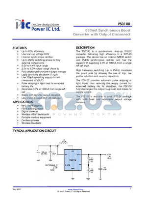 PS0100-3.0 datasheet - 600mA Synchronous Boost Converter with Output Disconnect