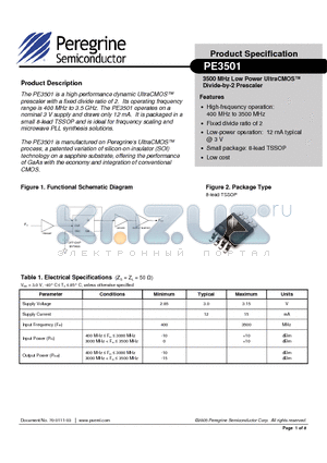 PE3501 datasheet - 3500 MHz Low Power UltraCMOS Divide-by-2 Prescaler