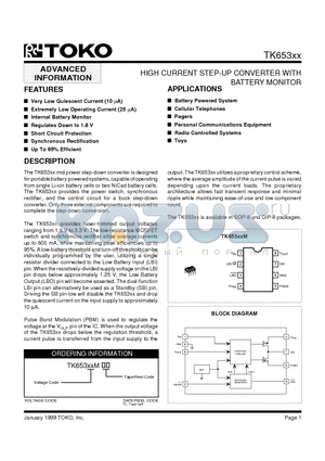 TK653XX datasheet - HIGH CURRENT STEP-UP CONVERTER WITH BATTERY MONITOR