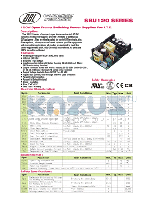 SBU120-307-1 datasheet - 120W Open Frame Switching Power Supplies For I.T.E.