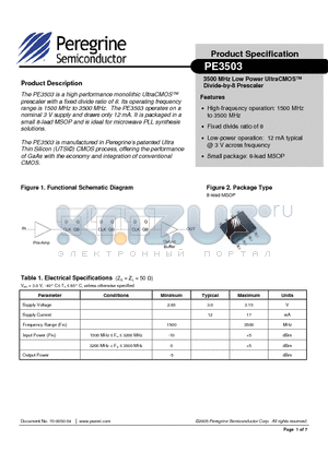 PE3503-EK datasheet - 3500 MHz Low Power UltraCMOS Divide-by-8 Prescaler