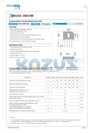 SBU4D datasheet - SILICON SINGLE-PHASE BRIDGE RECTIFIER