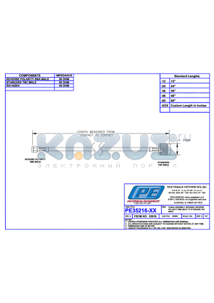 PE35216 datasheet - CABLE ASSEMBLY RG142B/U REVERSE POLARITY SMA MALE TO STANDARD  TNC MALE