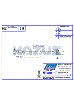 PE35223LF datasheet - CABLE ASSEMBLY RG178B/U REVERSE POLARITY SMA MALE TO N MALE(LEAD FREE)