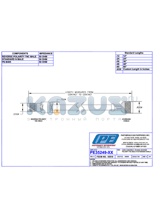 PE35249 datasheet - CABLE ASSEMBLY PE-B405 REVERSE POLARITY TNC MALE TO STANDARD N MALE