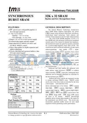 T35L3232B datasheet - 32K x 32 SRAM