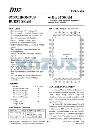 T35L6432A datasheet - 64K x 32 SRAM