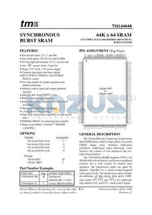 T35L6464A datasheet - 64K x 64 SRAM