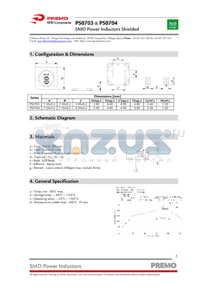 PS0703-220M datasheet - SMD Power Inductors Shielded