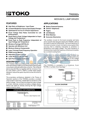 TK65924MTL/B4 datasheet - MEDIUM EL LAMP DRIVER