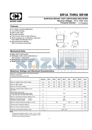 SR1J datasheet - SURFACE MOUNT FAST SWITCHING RECTIFIER