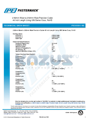 PE35591-48 datasheet - 2.92mm Male to 2.92mm Male Precision Cable 48 Inch Length Using 095 Series Coax, RoHS