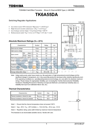 TK6A55DA datasheet - Switching Regulator Applications