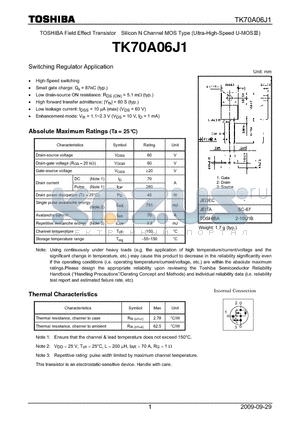 TK70A06J1 datasheet - Switching Regualtor Application