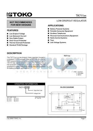 TK71120NT/120 datasheet - LOW DROPOUT REGULATOR