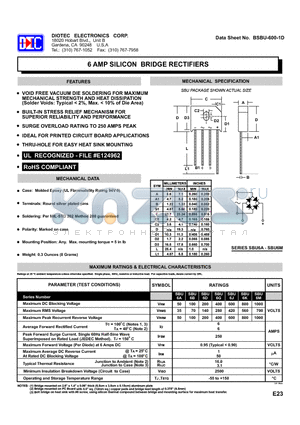 SBU6D datasheet - 6 AMP SILICON BRIDGE RECTIFIERS