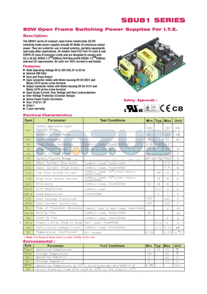 SBU81 datasheet - 80W Open frame Switching Power Supplies For I.T.E.