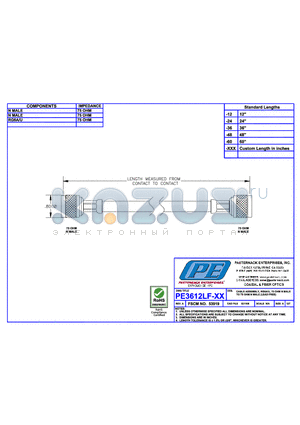 PE3612LF datasheet - CABLE ASSEMBLY, RG6A/U, 75 OHM N MALE TO 75 OHM N MALE (LEAD FREE)