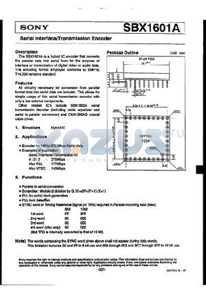 SBX1601A datasheet - Serial Interface/Transmission Encorder