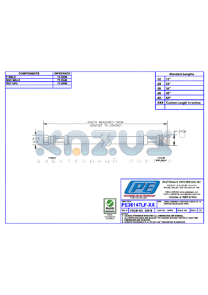 PE36147LF datasheet - CABLE ASSEMBLY, RG11A/U, F MALE TO 75 OHM BNC MALE (LEAD FREE)