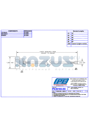 PE36165LF datasheet - CABLE ASSEMBLY RG400/U 7/16 MALE TO SMA MALE